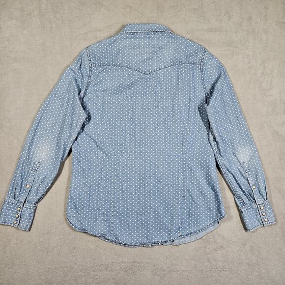 Levi’s Pearl Snap Shirt Womens XL Polka Dot Chambray Western Country Prairie - Picture 7 of 10